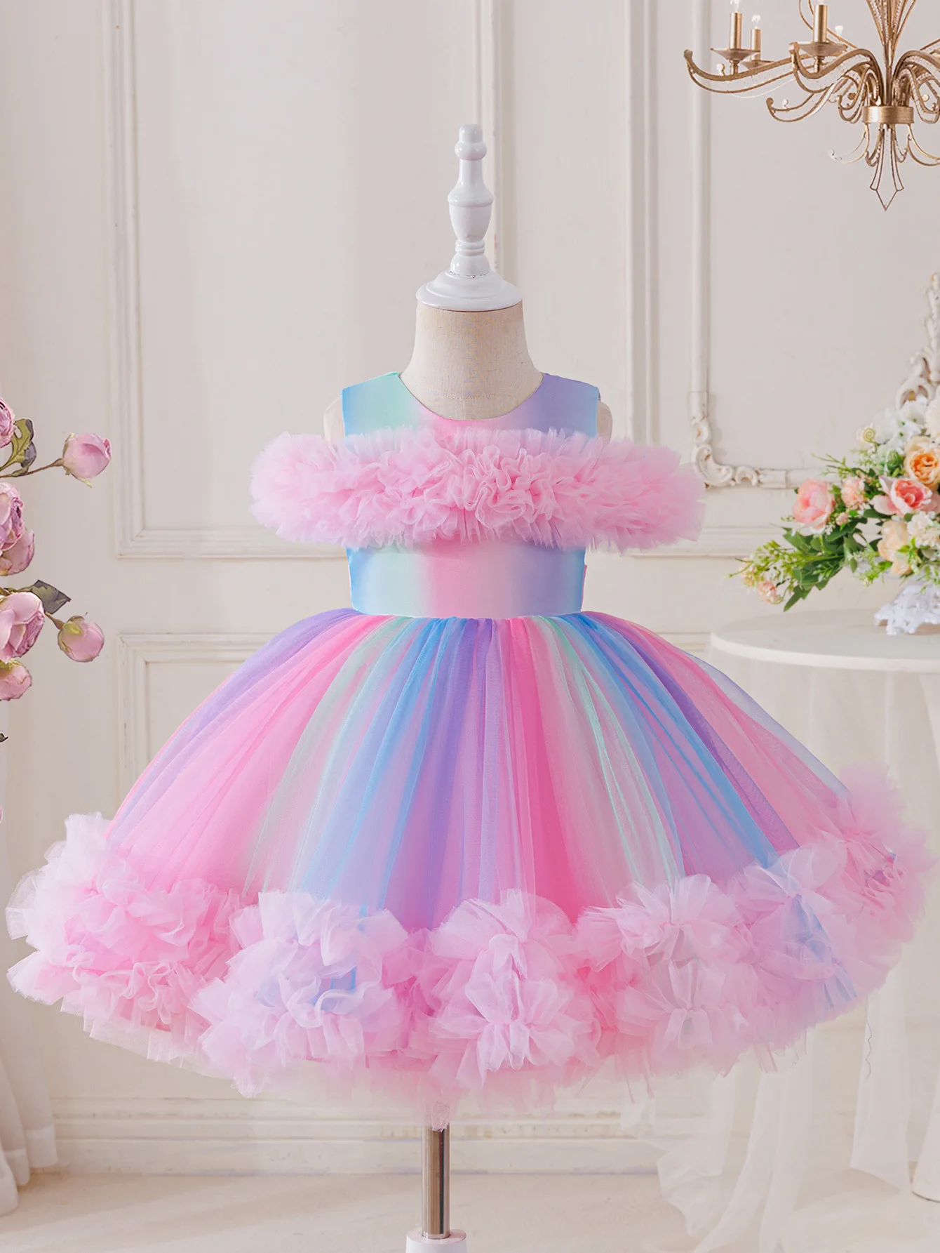 HETISO Gradient Color Little Girl Carnival Dress Children's Costumes Festive Ball Gown for Performance Birthday Party 3-10T