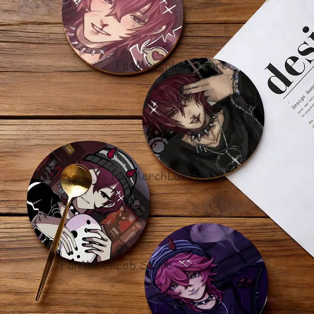 

R-Ronin Game K-KillerS chat 2D Pattern round Wooden Coaster Decorative Coffee Cup for Use in Coffee Shops Bars Wine Beer