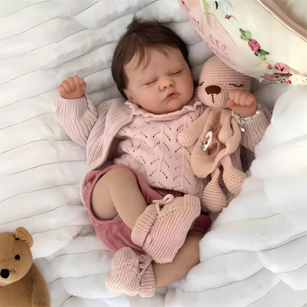 Muñeca Bebé Reborn de 20 Pulgadas (50 cm) para Dormir, Niña, Traje de Punto Rosa, Zapatos con Conejito de Peluche, Regalo Coleccionable para Niños