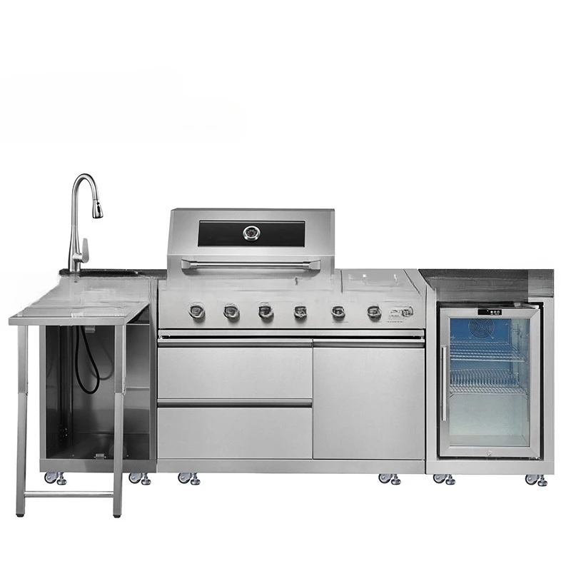 304 stainless steel outdoor courtyard kitchen module: gas oven, refrigerator and sink set