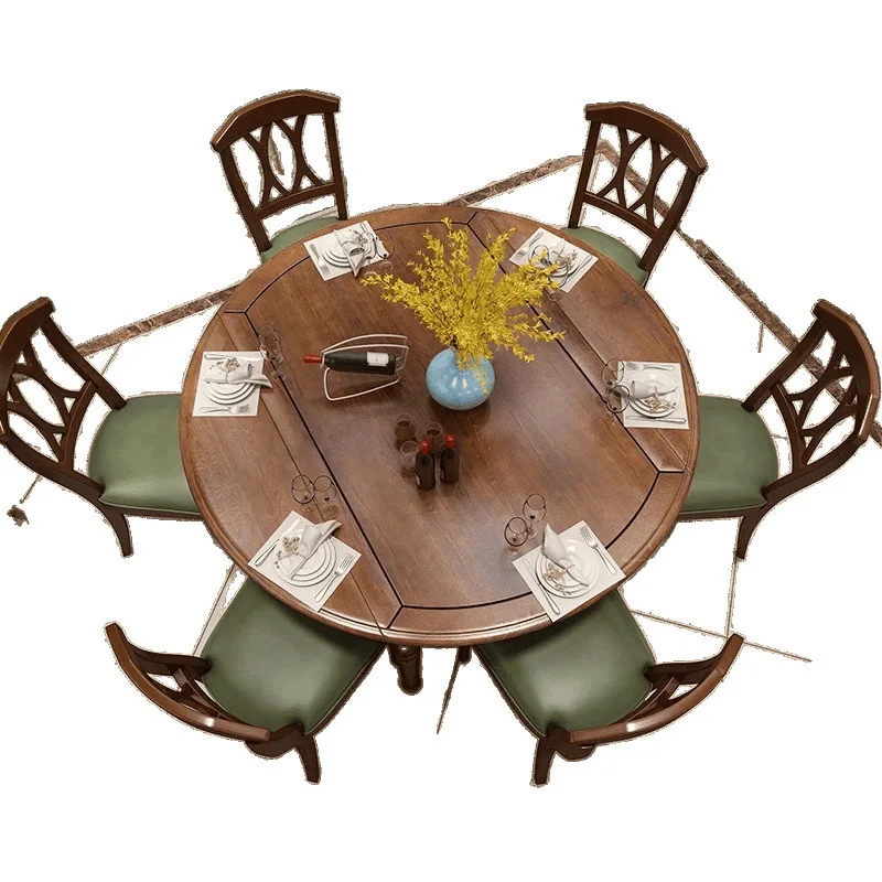 Small apartment living room solid wood retractable dining table folding round table combination Small apartment simple multi-fun