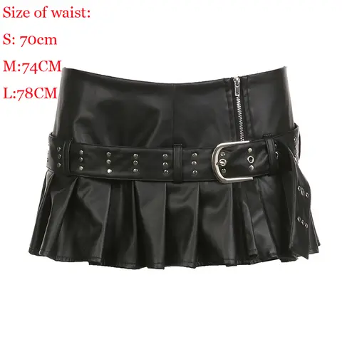 2025 ग्रीष्मकालीन ट्रेंडी महिला प्लेड लेदर पैचवर्क डिज़ाइन मिनी स्कर्ट Y2k स्ट्रीटवियर महिला आधुनिक पंक अनियमित प्लीटेड स्कर्ट 10 best sales मिडी स्कर्ट y2k - №7