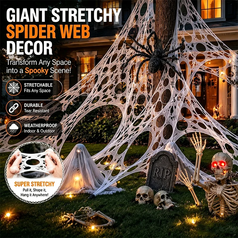 Halloween Spider Web Decoration Giant Stretchy Cobweb Netting for Haunted House Yard Garden Porch Indoor Outdoor Party Props