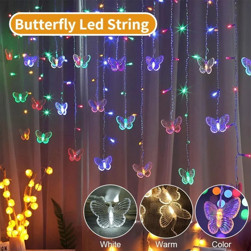 3.5m Butterfly LED STRING Strip Festival Holiday Icicle Curtain LIGHTS CHRISTMAS WEDDING Lamps 100SMD 110V/220V EU/US/UK/AU Plug