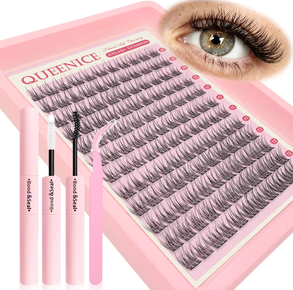 QUEENICE Wispy Fish-Tail Wimperncluster Natürliches Volumen DIY Wimpernverlängerungen 10/11/12mm Gemischte C-Curl Einzelne Segmentierte Falsche Wimpern – Detail 1