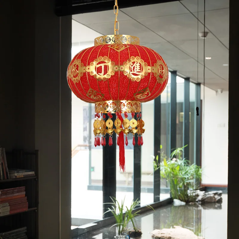 Big red lantern lantern chandelier Chinese style outdoor gate balcony rotating new year wedding housewarming decoration led marq