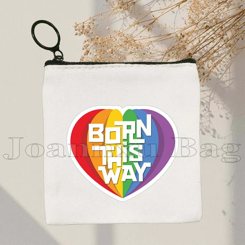EQUALITY Arco-íris coração orgulho gay lgbtqia presentes bonitos bolsa de moedas de lona bolsa pequena praça chave sacos de cartão de armazenamento carteira bolsa com zíper