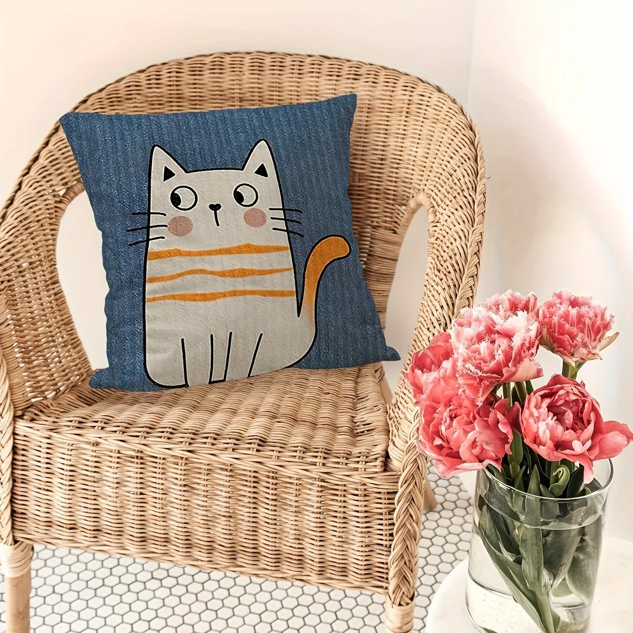 Charming Cartoon Kitten Print Double Sided Pillowcase, Cute Cat Animal Decorative Cushion Cover for Sofa, Insert Not Included