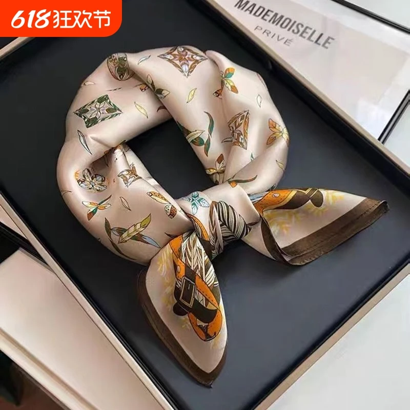 

Hangzhou silk scarf retro foreign style four seasons thin square headscarf women's imitation silk advanced