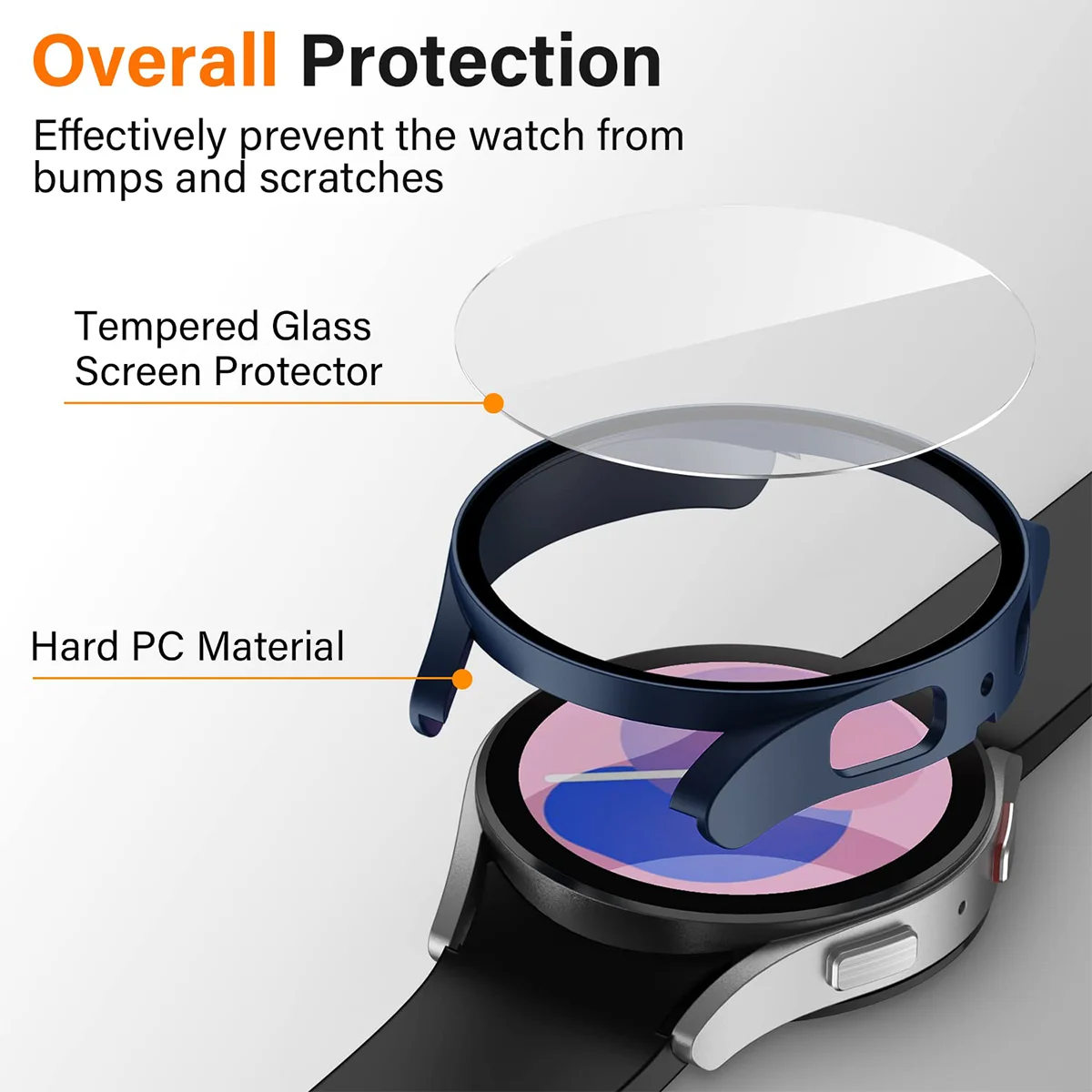 Tempered Glass+Case+Silicone Strap For Samsung Galaxy Watch 7 6 5 4 40mm 44mm 2 pack PC Screen Protective Cover Galaxy Watch 6 7