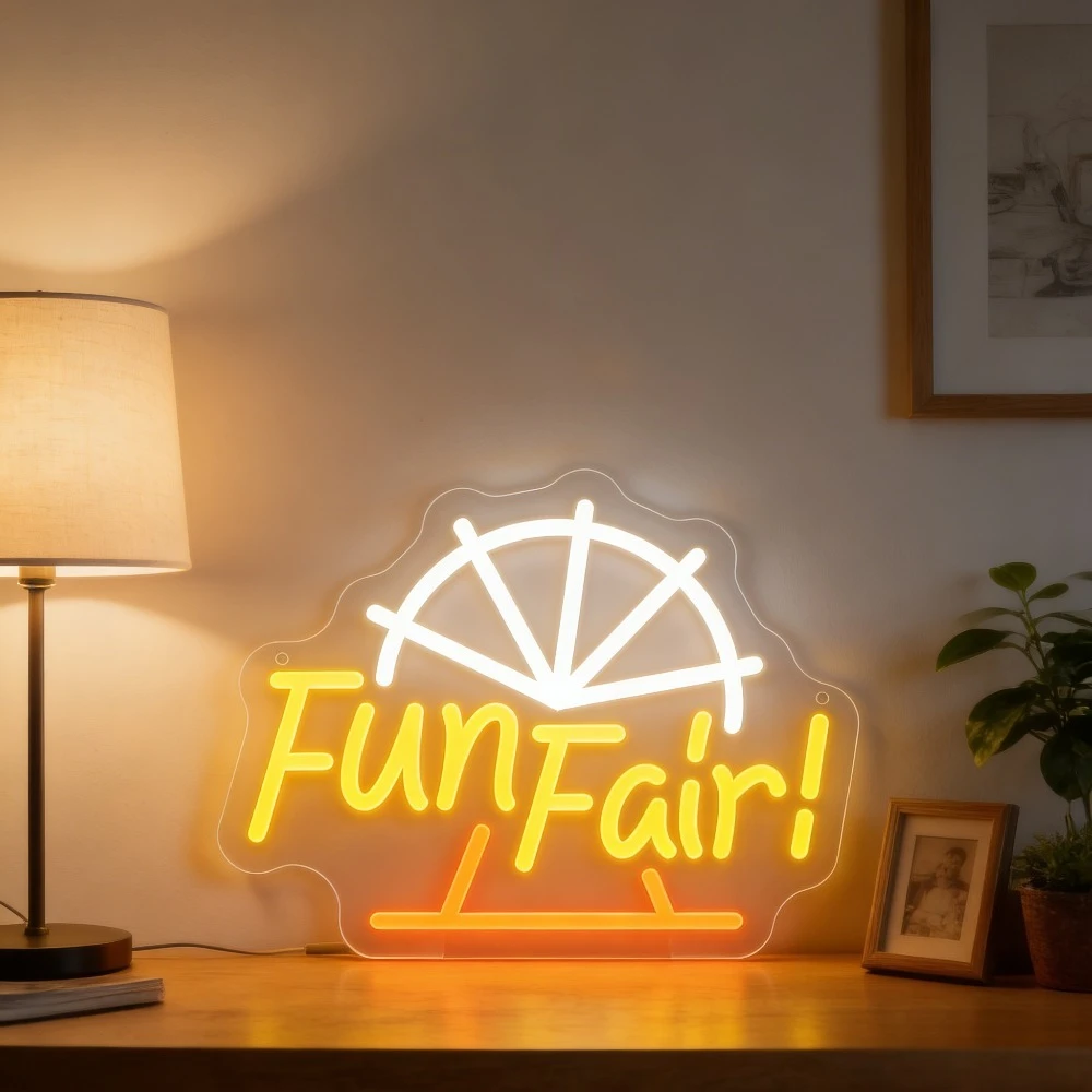 

Fun Fair LED Neon Sign Warm Yellow Light for Bedroom Bar Cafe Decor Creates Carnival Atmosphere Unique Wall Art Gift
