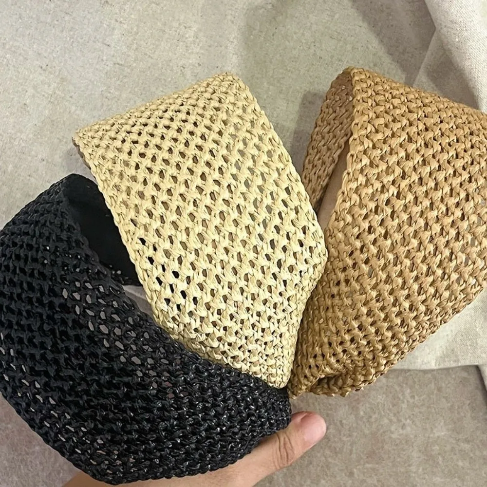 Elegant Wide Straw Weave Headband Hollow Out Rattan Weaving Hair Band Hair Accessories Women