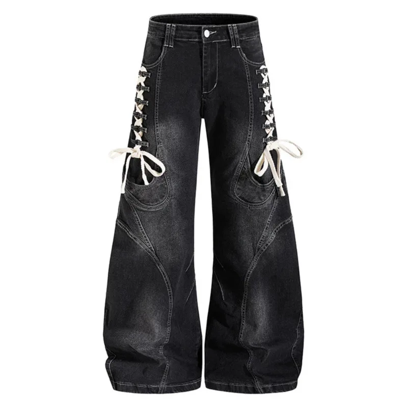 Calças Jeans Retrô Americanas de Cintura Alta com Perna Larga e Caimento Solto Casual para Homens e Mulheres - Nova Coleção O...