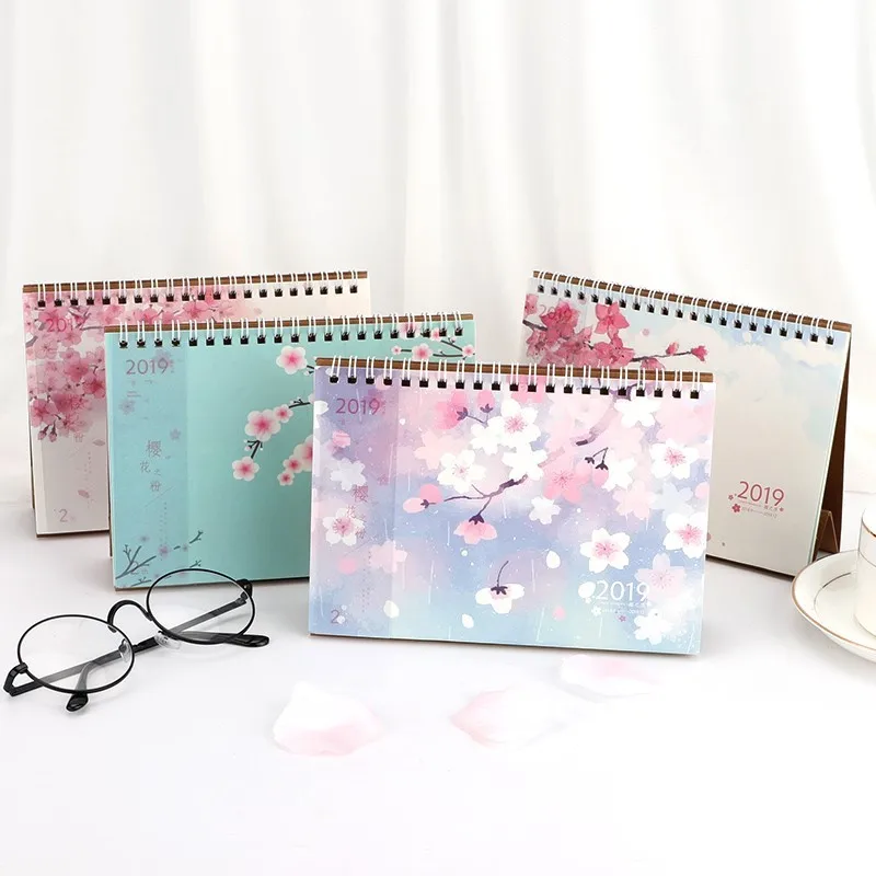 1pcs 2019 Novelty Cherry Blossoms Desk Calendar DIY Mini Table Calendars Daily Schedule Planner 2018.09~2019.12