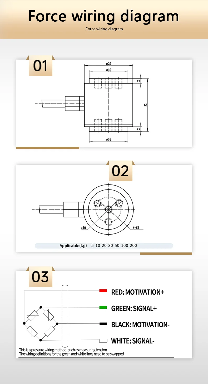 BENGBUZZYQ 0-200kg Taster-Wägezelle Gewichtssensor 2.0mV/V Hochpräziser Kompressionskraft-Wandler für den industriellen Einsatz – Detail 4