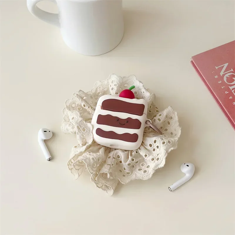 

Cute Cherry Cake Case for AirPods 4 Airpod 1 2 3 Pro Pro2 Bluetooth Earbuds Charging Box Protective Earphone Case Cover