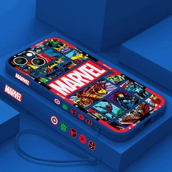 Funda de teléfono con póster de Los Vengadores de Marvel para Apple iPhone 15 14 13 12 11 Pro Max Plus 8 7 SE, funda Capa de cuerda izquierda líquida