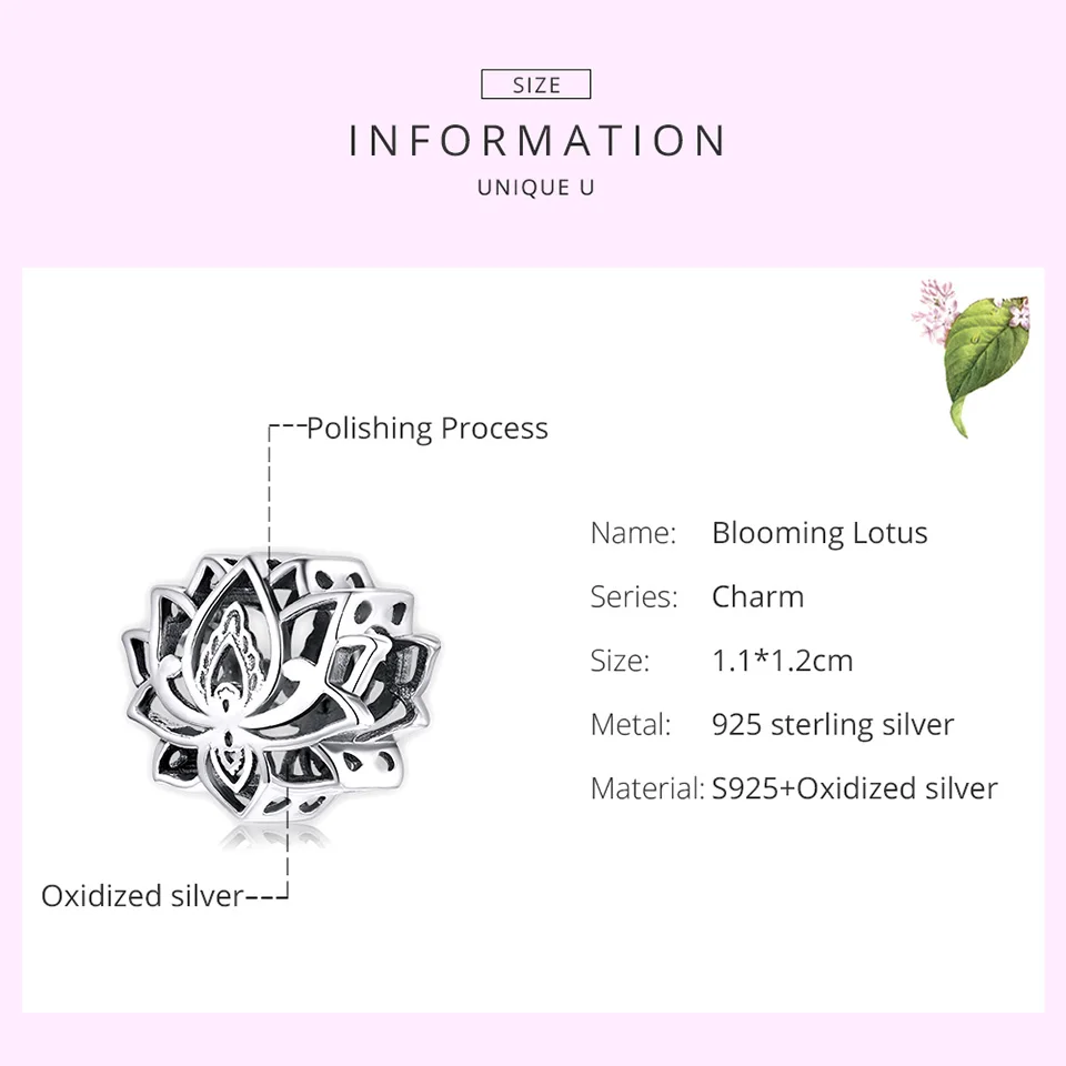 bamoer 925 sterling silver Blooming Lotus Metal Charm fit Original Silver Bracelet Bangle girls DIY Jewelry beads gifts SCC1724