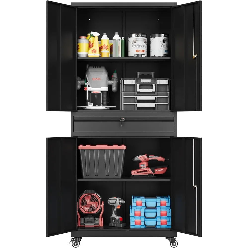 

73" Metal Cabinet-Heavy Duty Rolling Storage Cabinet Steel Tool Cabinets with Wheels, Shelves, Lockable Doors
