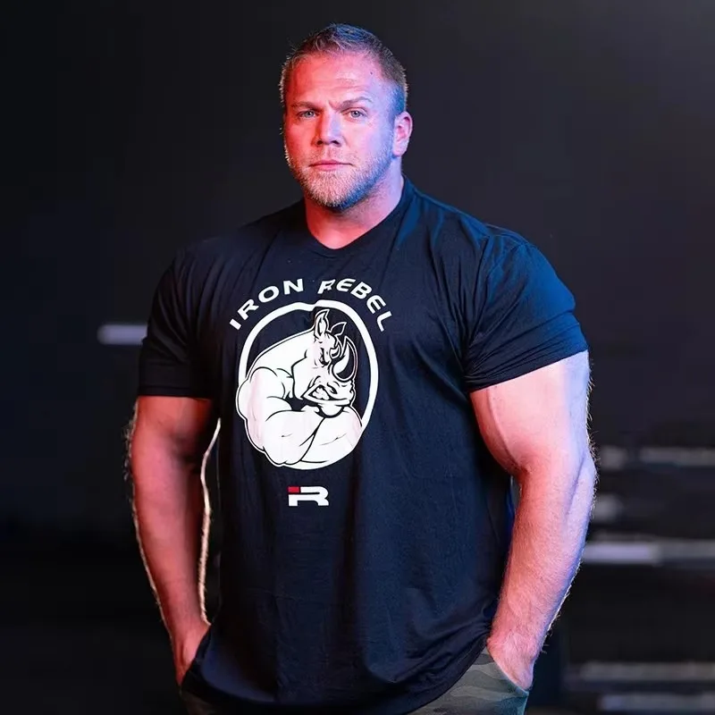 Classic Rhinoceros IR Iron Forged Rebel Gym Sport Trend Brand Graphic T-Shirt Cotton Men Women Streetwear Tee