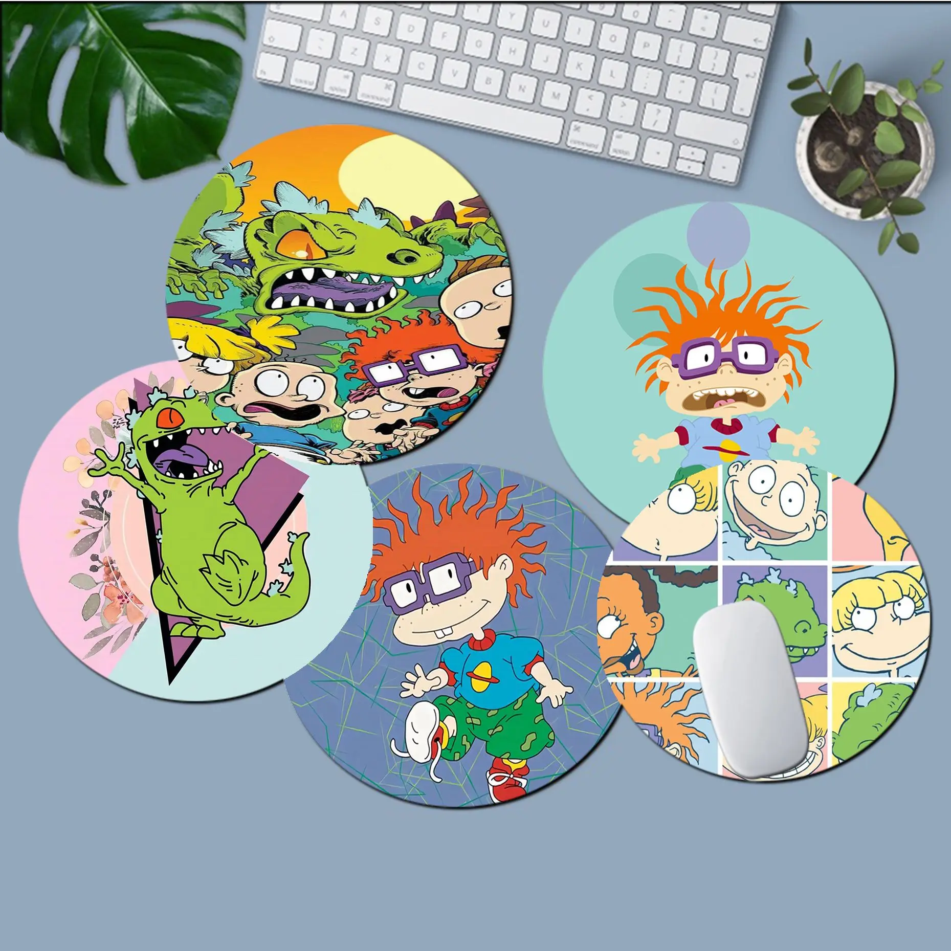 

Cartoon R-RUGRATS Mousepad DIY Round Thickened Mouse Pad Oversized Gaming Keyboard Table Mat Desk Set Accessories Desktop Mat