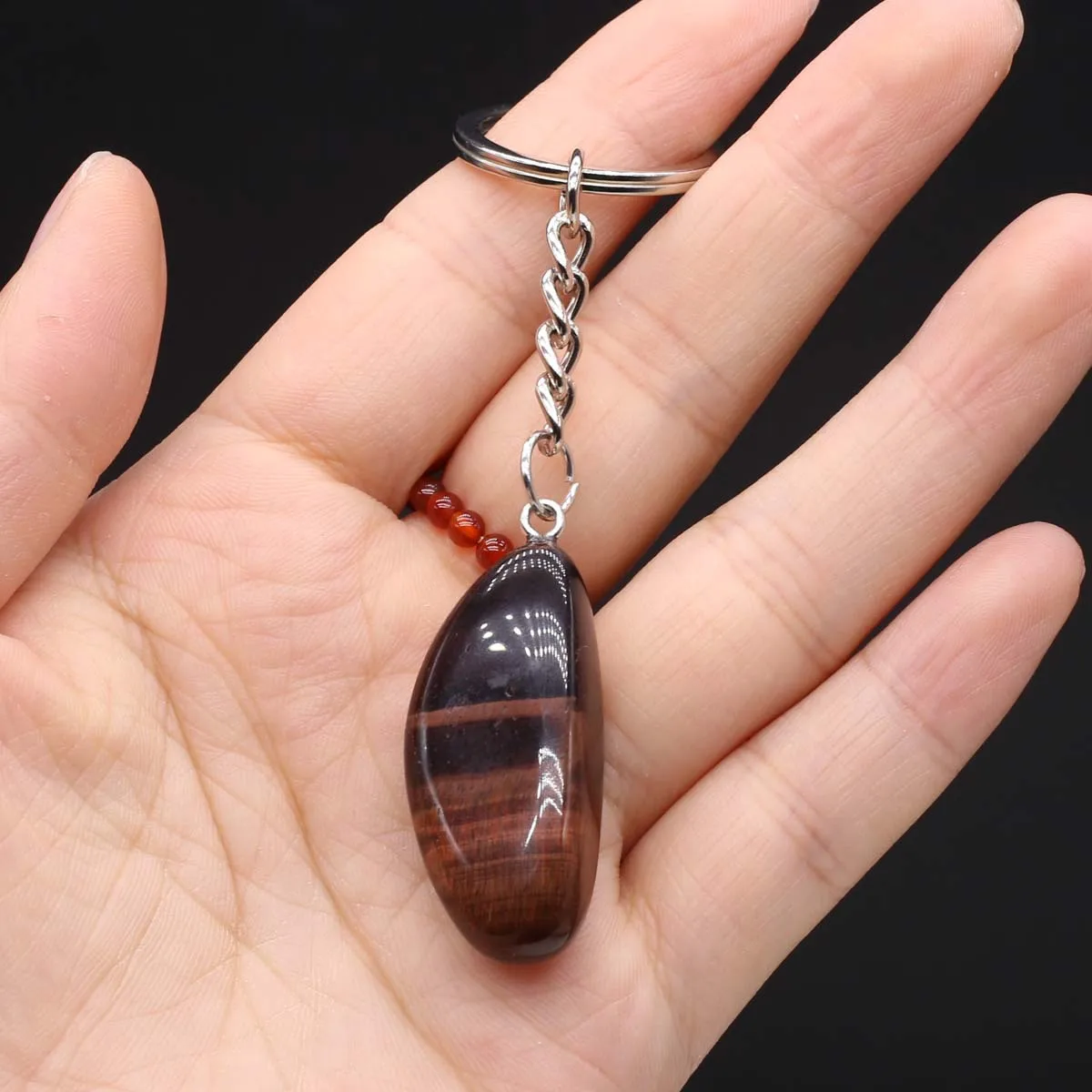 5pcs Natural Stone Cute Keychains Stainless Steel Car Keychain Accessories Reiki Crystal Irregular Shape Pendant Handbag Decor image 4