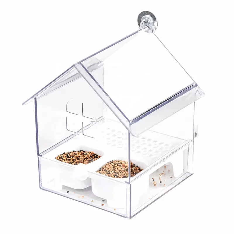 Multifunctional Bird Feeder with Removable Tray and Splash Proof Transparent Top Cover Easy to Fill Food Container for
