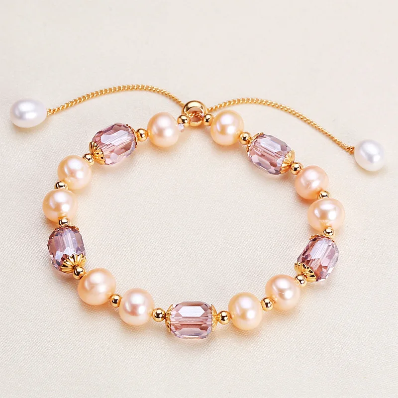 

Hengsheng 5-6mm Freshwater Pearl Bracelet for Women Purple Crystal White Pink Purple Adjustable Pearl Bracelet Jewery Gift