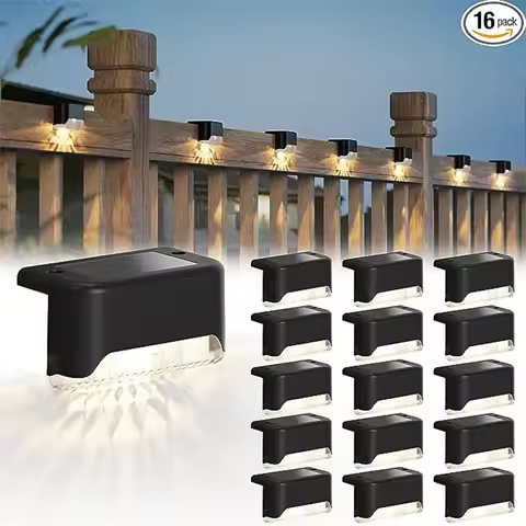Solar Deck Lights 16 Pack Outdoor Step Lights Waterproof Led Solar Lights for Railing Stairs Step Fence Yard Patio and Pathway