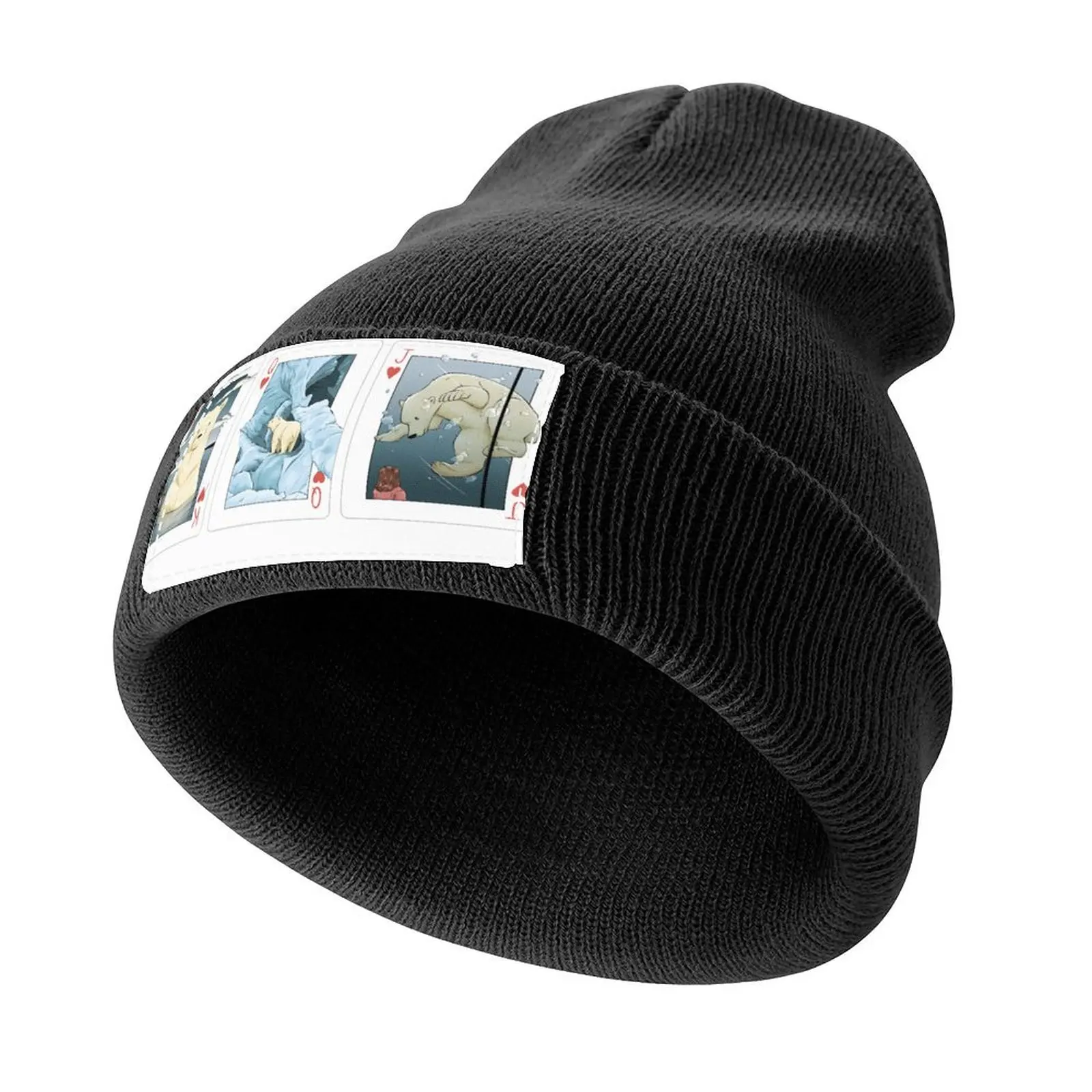 Polar Bear Hearts Cards Print Knitted Cap New Hat Big Size Hat Anime Hat Woman Men's