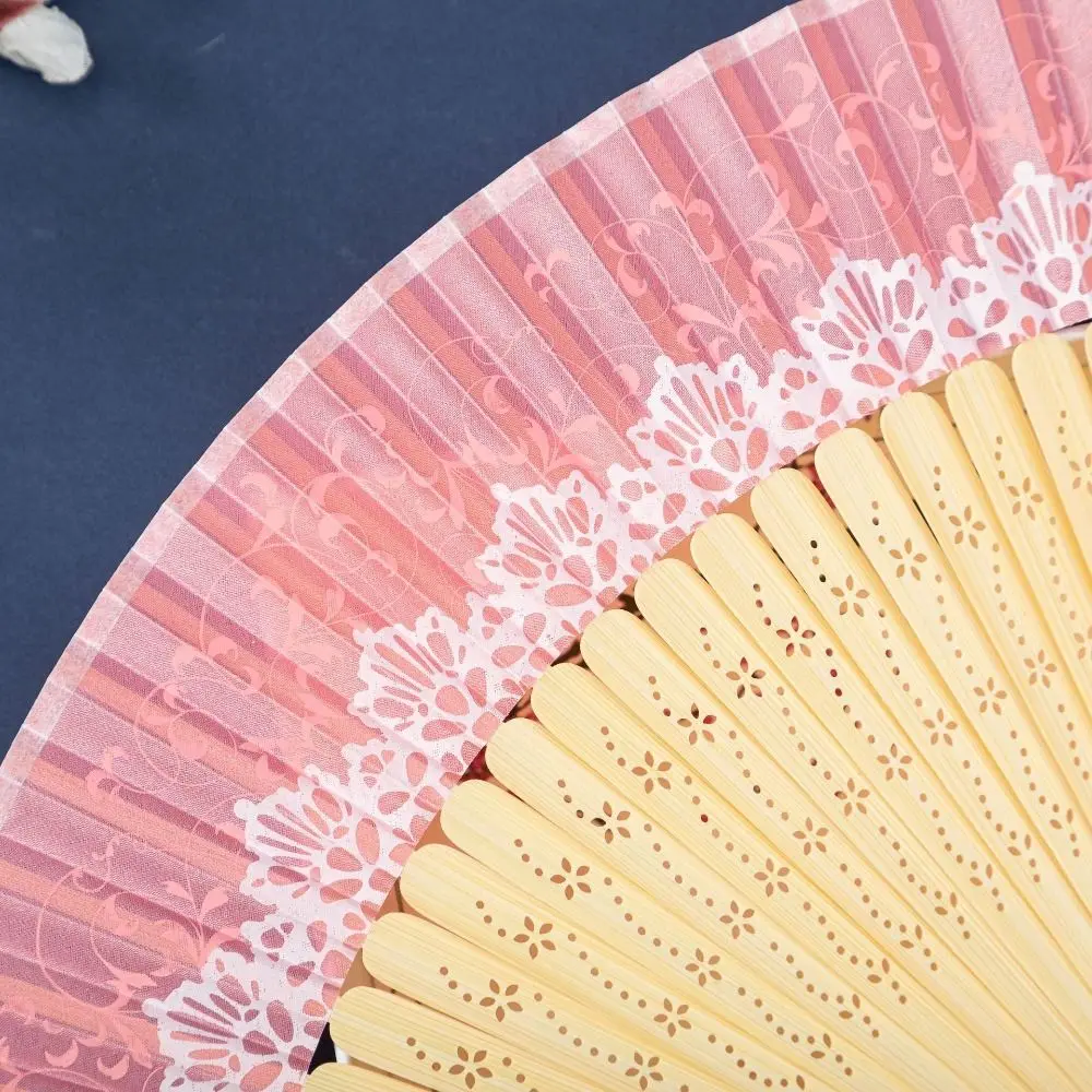 Silk Cloth Chinese Style Folding Fan Lace Trim Bamboo Material Color Changing Folding Fan With Tassel Handicraft Fan