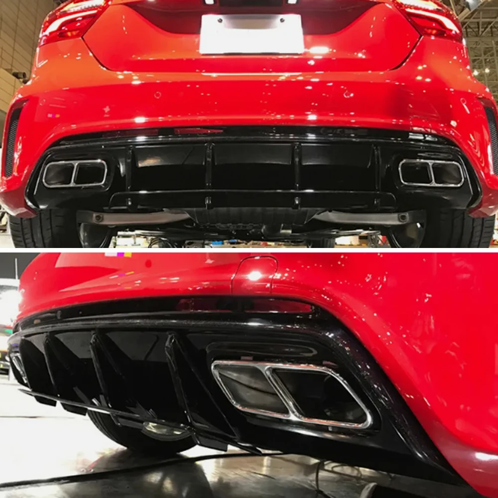 For Mercedes Benz W176 A45 AMG A160 A180 A200 A220 A250 Hatchback Rear Bumper Diffuser Lip Spoiler with Exhaust Tips 2012-2018