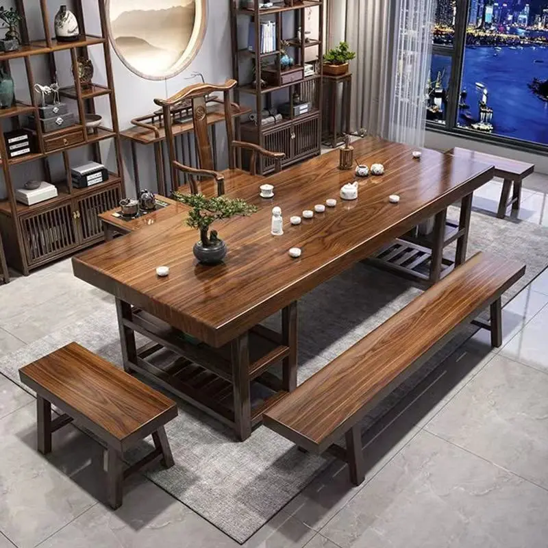 Solid wood large board tea table and chair combination