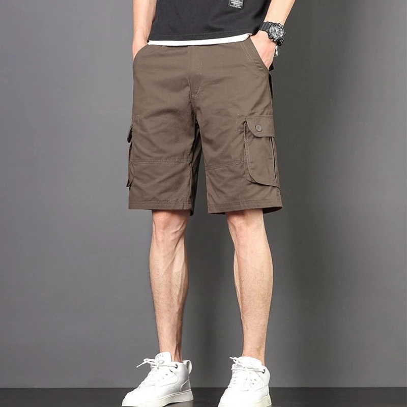 

Summer Plus Size Casual Men's Shorts Multi-Pocket Loose Straight Cargo Cotton Knee-Length Shorts