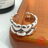 BFCLUB 925 Sterling Silver Rings for Women Geometric Retro Heart Minimalist Ring Party Jewelry Gifts