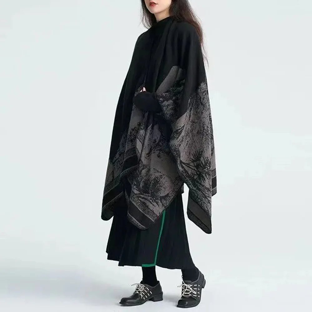 Goth Shawl Warm Scarf Autumn Winter Japanese Imitation Cashmere Fashion Elegant Versatile Multi-Purpose Soft Outer Shawl Unisex