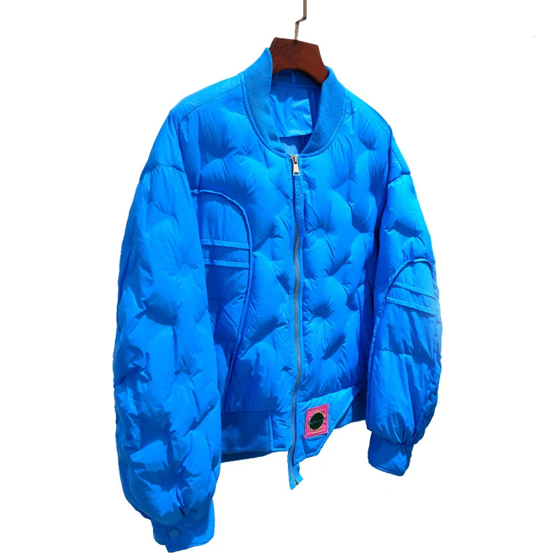 2025 Autumn and Winter Women's Down Baseball Coat Simple and Fashionable White Duck Down Coat Round Neck Coat Women's Jacket