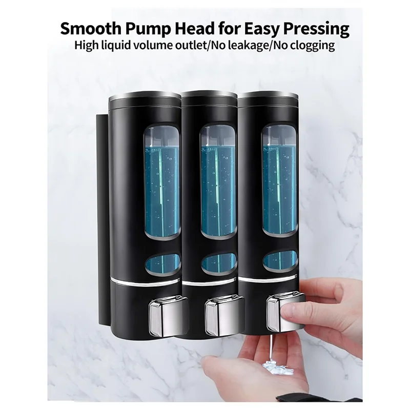 

HRBAJ-For Shower Shampoo Dispenser 1200ML Wall-Mounted 3 Chamber No Drill Body Wash Soap Dispenser For Bathroom Hotel