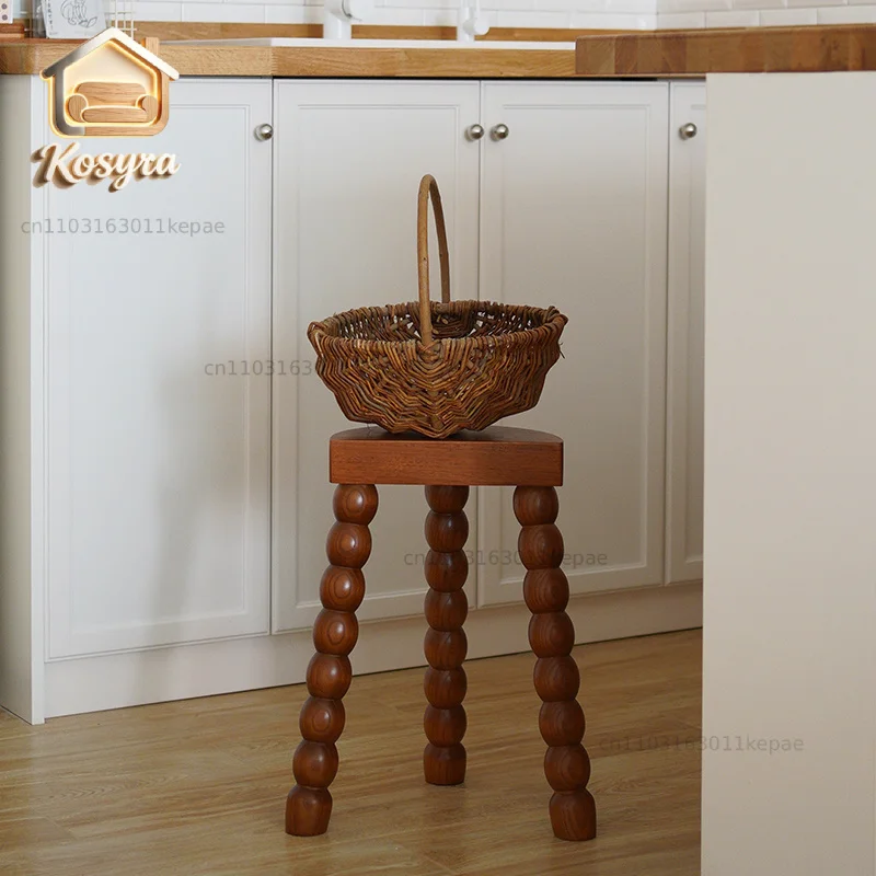 French Retro Solid Wood Low Stool Antique Side Table Bedside Table Round Stool Shoe Changing Stool Makeup Small Stools