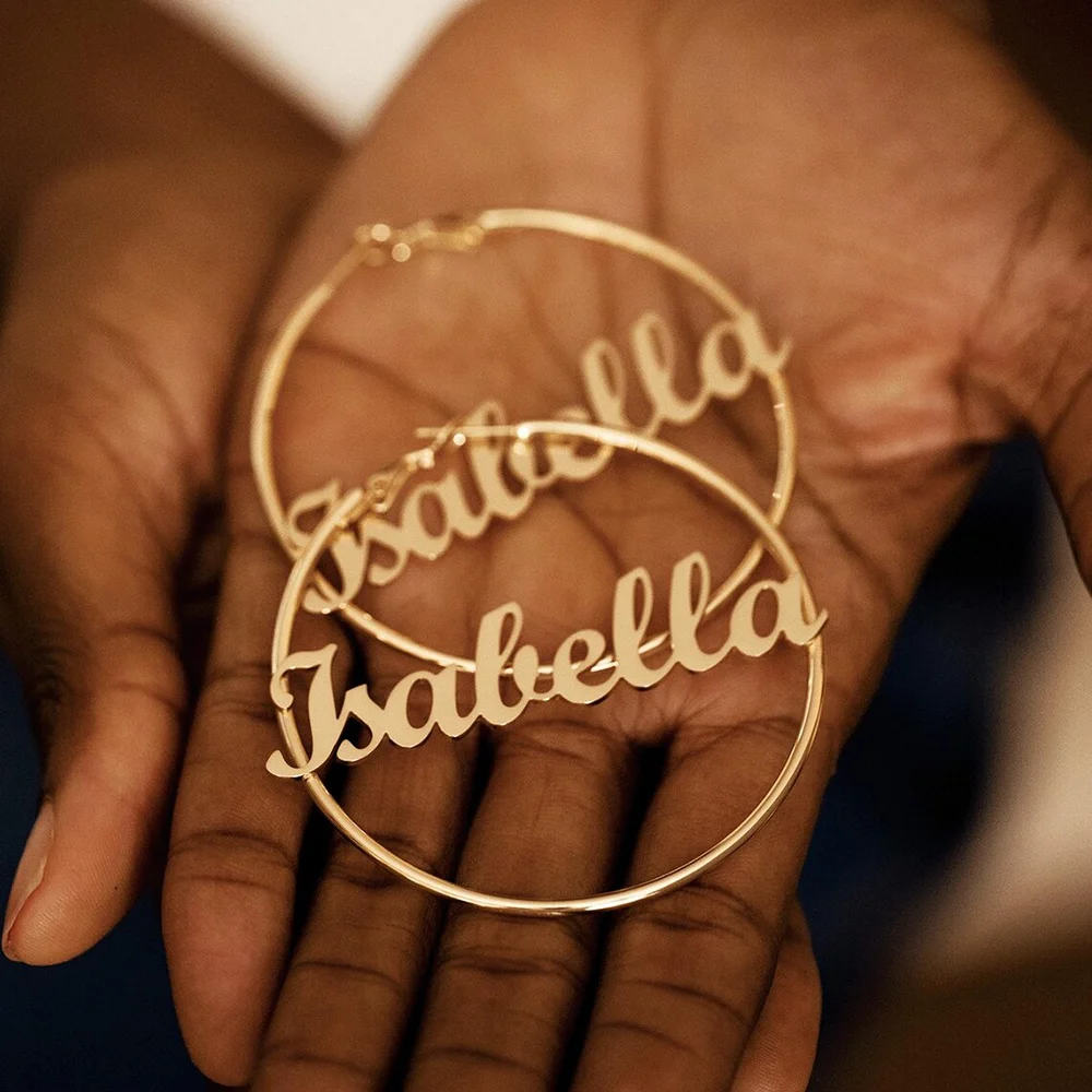 Stainless Steel Custom Name Hoop Earrings Minimalist Large Circle Earring Personalized Name Jewelry Bulk Wholesale Available