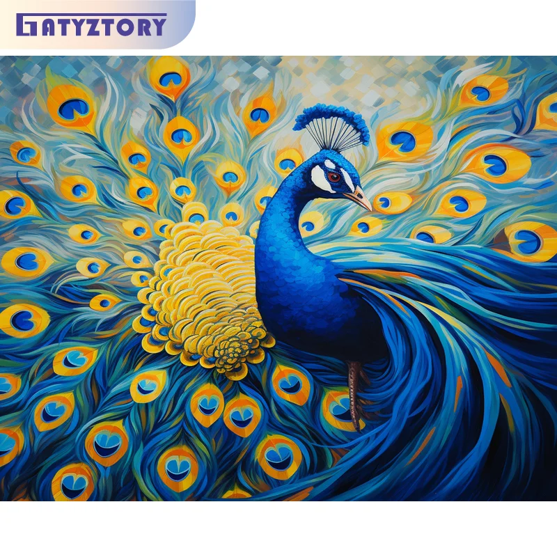 GATYZTORY Acrylic Painting By Numbers On Canvas Peacock Coloring By Numbers Wall Art Handicrafts Picture Paint Animal Diy Set
