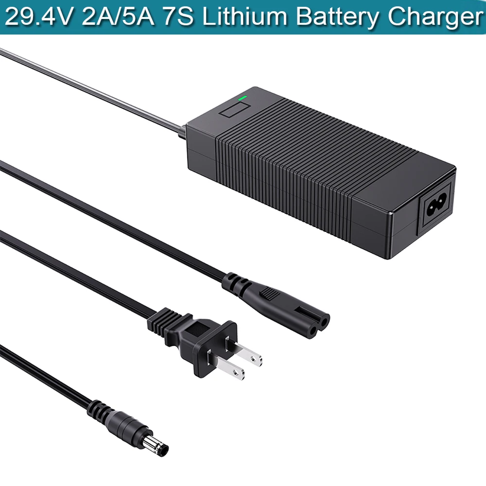 شاحن بطارية 29.4 فولت 2 أمبير لبطارية 25.2 فولت 25.9 فولت 24 فولت، مدخلات 100-240 فولت AC-DC تيار مستمر 5.5 × 2.1 ملم منفذ شحن لحزمة بطارية الليثيوم