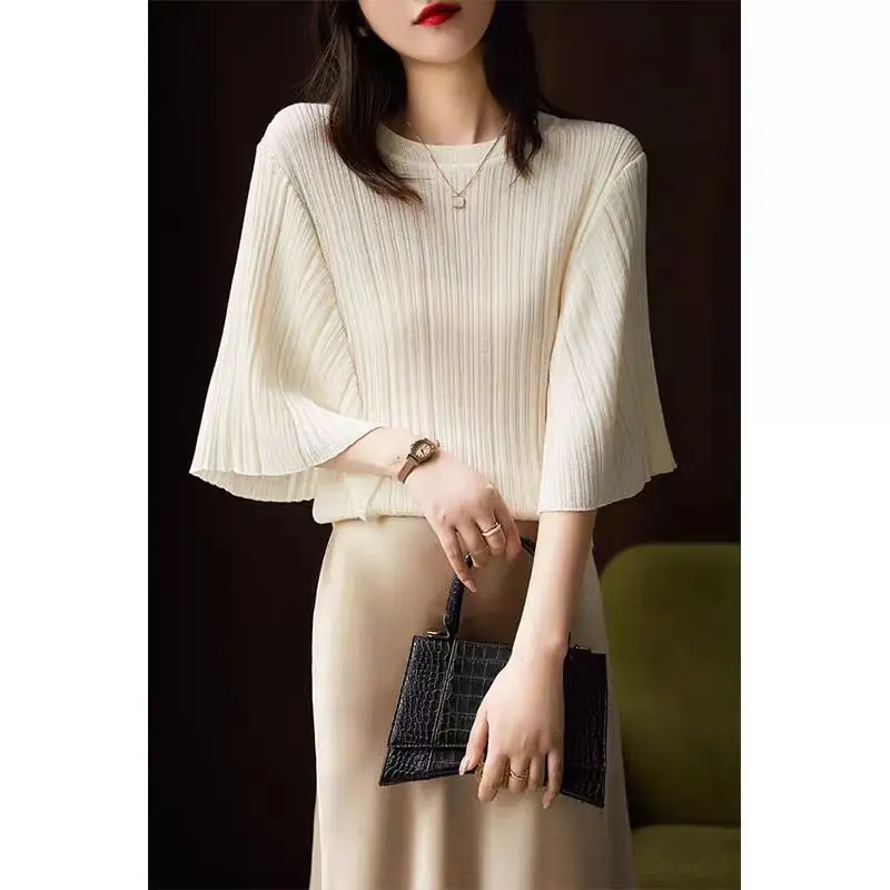 Knitwear Mid-sleeve Three-quarter Sleeve Sweater Top Spring Summer New Korean Version Versatile Loose Temperament Women's Top