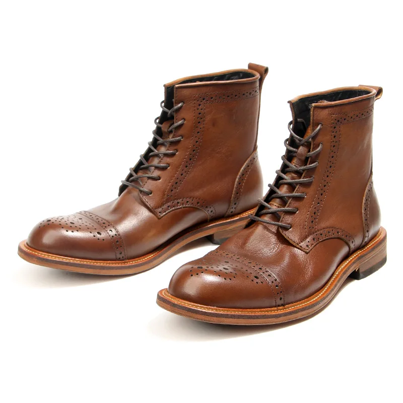 2024 Ankle Boots Male Shoes Lace-Up Men Casual Round Toe Real Leather Boots Fashion Cool Genuine Leather Autumn Man Boots A106