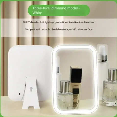 Miroir de maquillage à écran tactile LED, miroir pliant, miroir de maquillage éclairé, 3 couleurs, modes de lumière, rechargeable par USB, outils cosmétiques