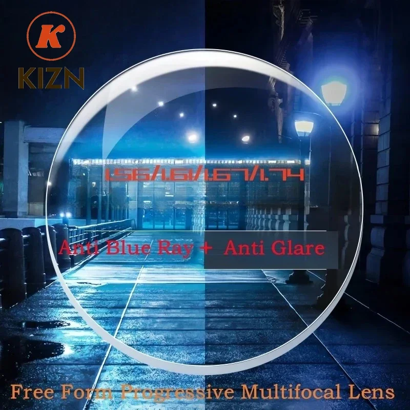 

1.56/1.61/1.67/1.74 Wide Field Of View Progressive Multifocal Lenses Free-form Surface Anti-blue Ray Anti-glare Photochromic