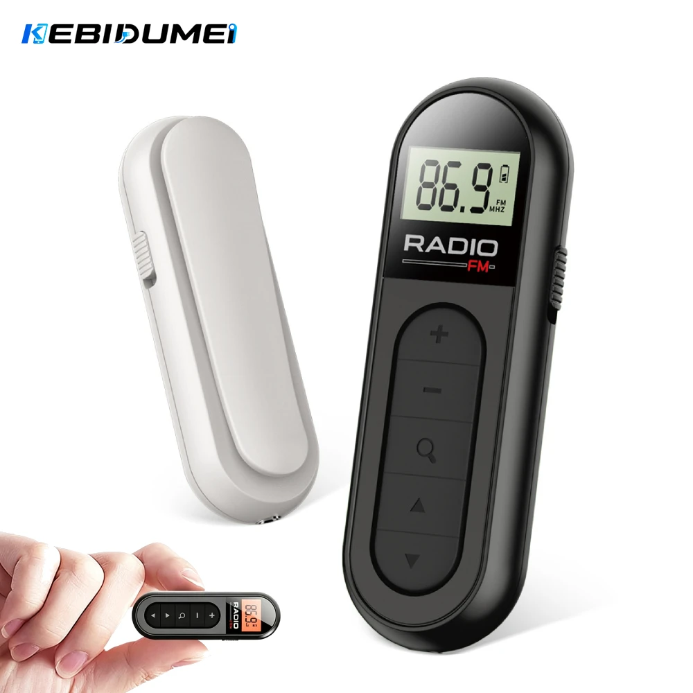Radio portable KEBIDUMEI FM, radio de poche rechargeable avec écran LCD rétroéclairé, clip de ceinture, son stéréo, prise pour écouteurs 3,5 mm
