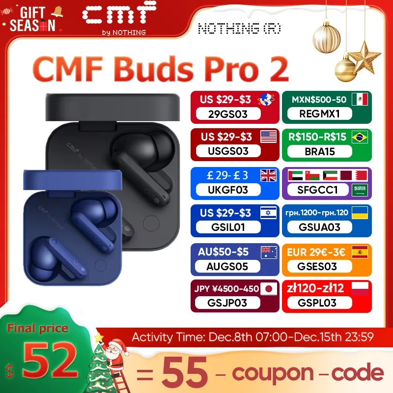 Global Version CMF by Nothing Buds Pro 2, met 50 dB hybride actieve ruisonderdrukking 6 HD MICS IP55