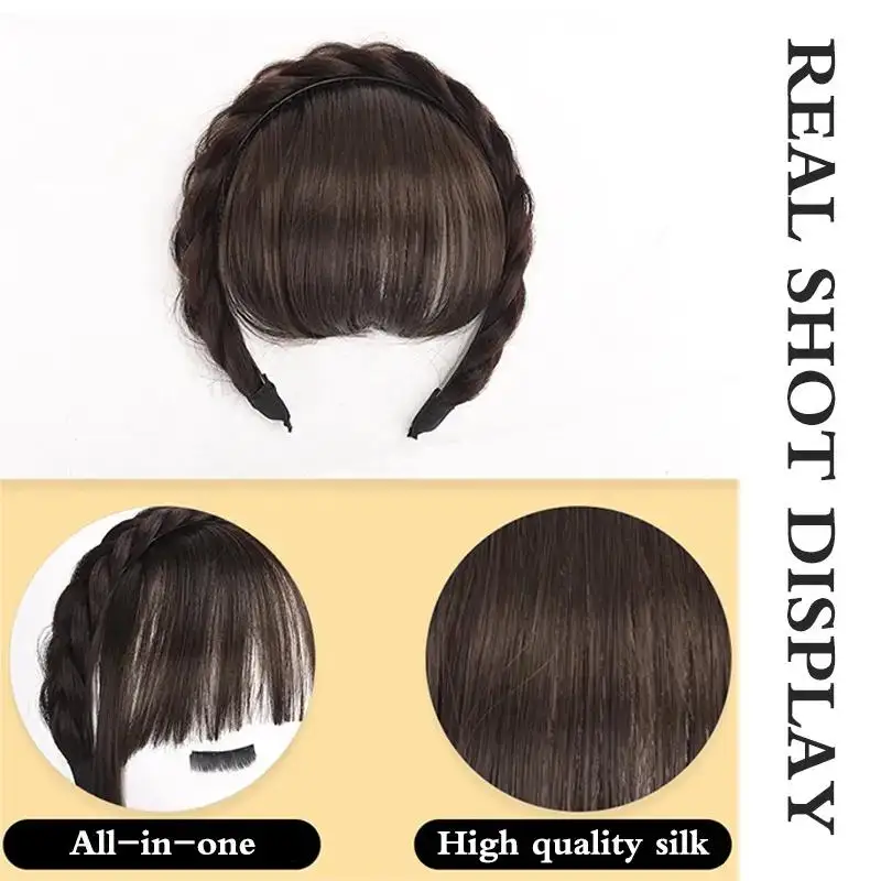 Fake Synthetic Bangs Hair Neat Fringe Bands With Double Row Braids New Headwear Accessories For Girls Invisible Natural