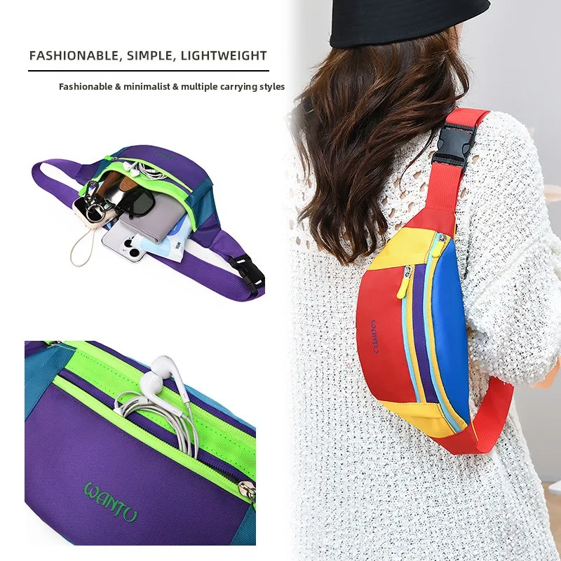 Bolsa Transversal Color Block da Última Moda, Design Casual Esportivo com Múltiplos Bolsos, Espaçosa e Minimalista